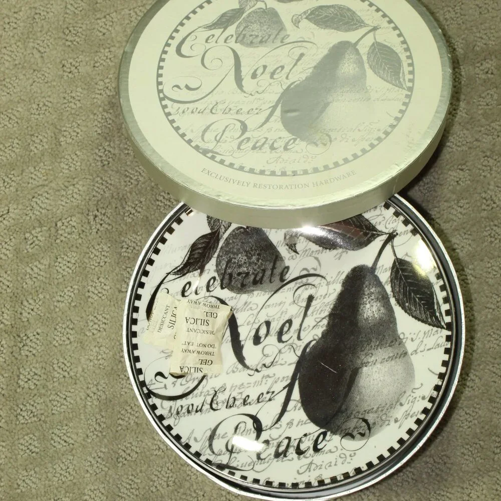 Set of 4 Silver Holiday (Pear & Noel) Salad Plates by Restoration Hardware IOB